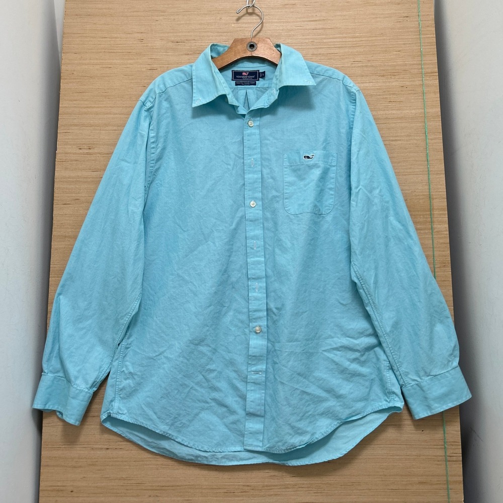 Vineyard Vines Mens Slim Fit Tucker Shirt Light Blue Cotton Long Sleeve Large